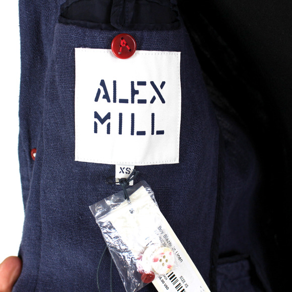 Alex Mill Linen Boy Blazer NEW Navy Blue Relaxed Single Breasted Jacket XS - Picture 7 of 9